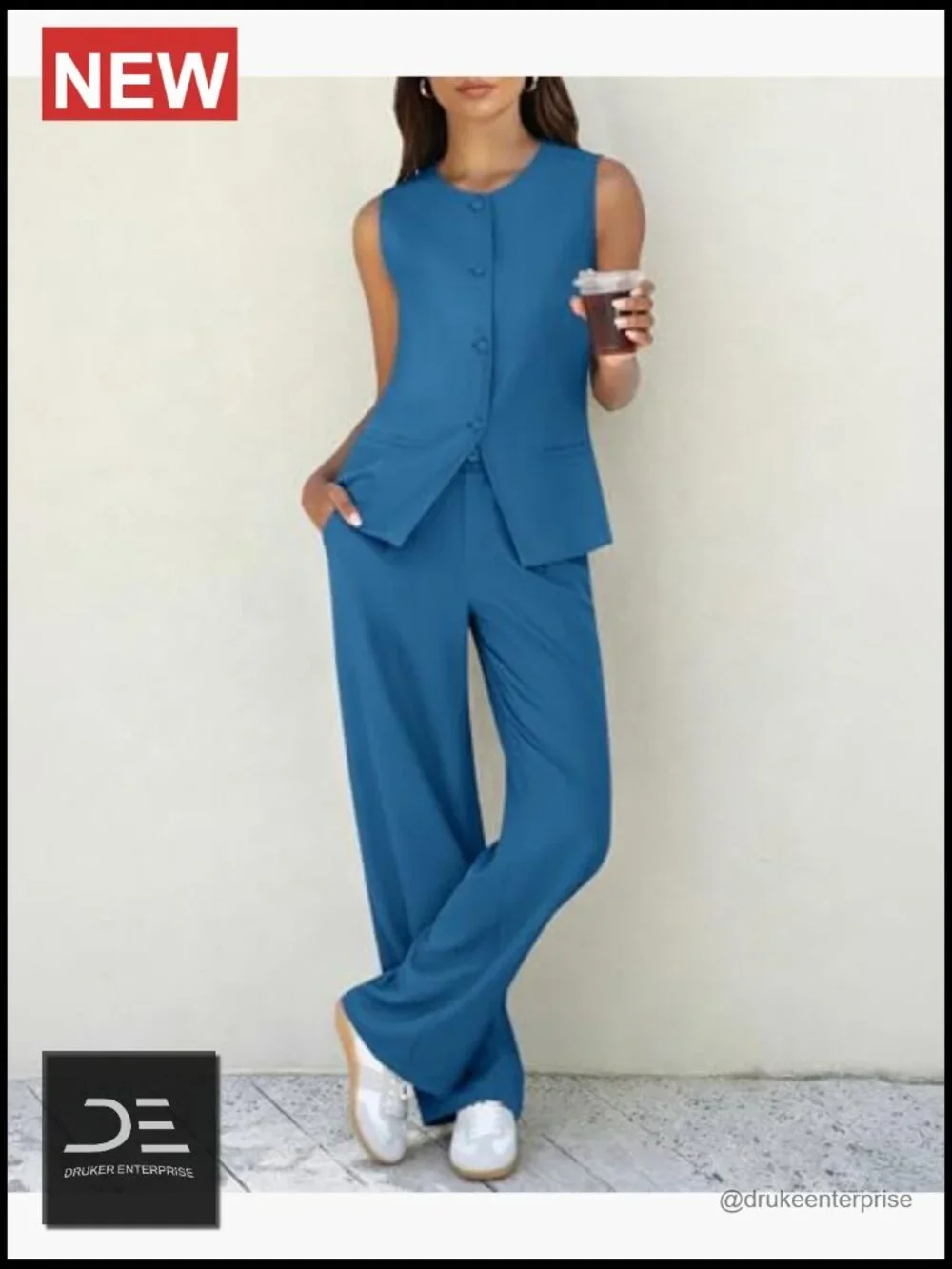 Sleeveless Vest and Wide Leg Pantsuit Set 2 Piece Business Casual Travel Blazer